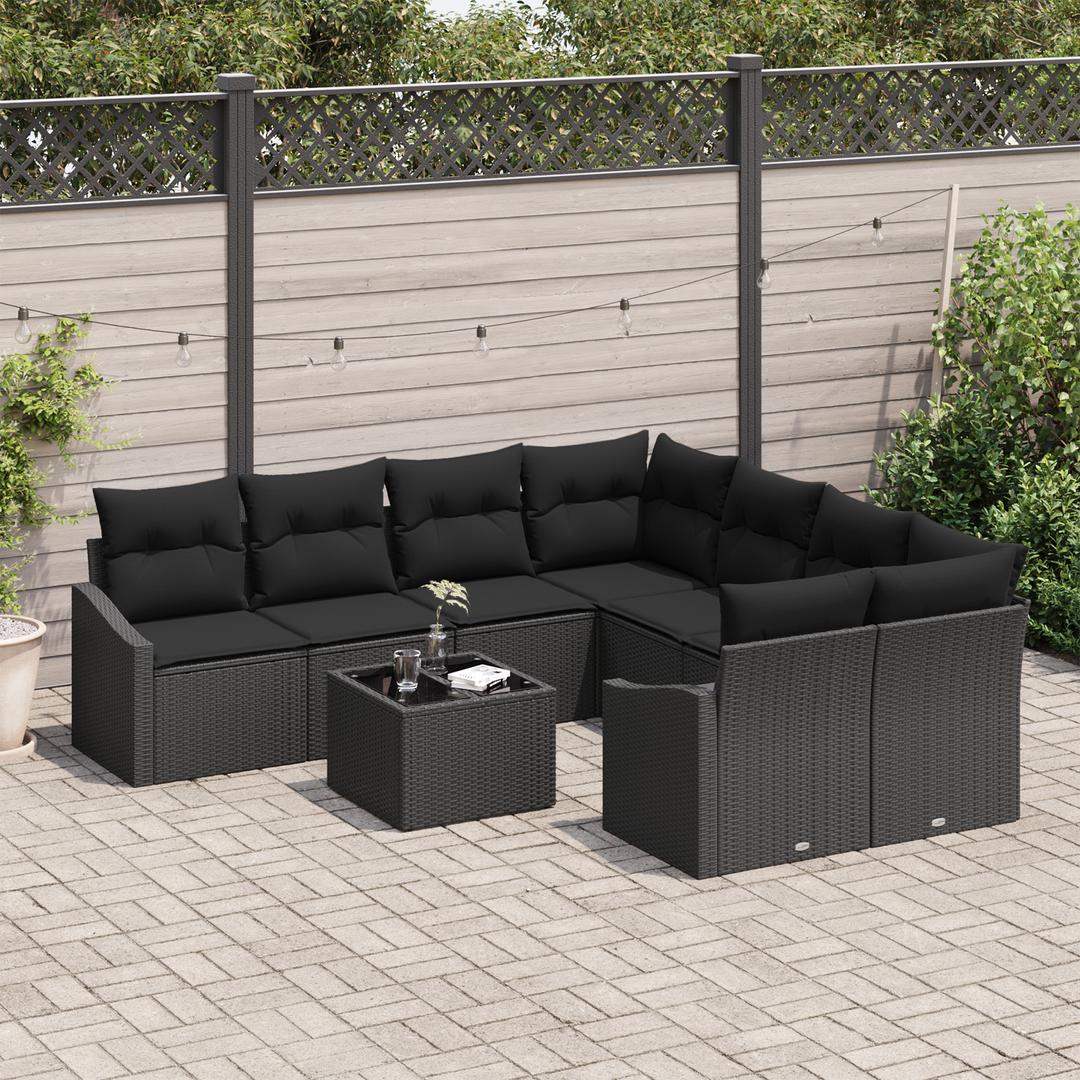 Sofa Sæt med pude med opbevaring 9 pcs Sort polyrattan