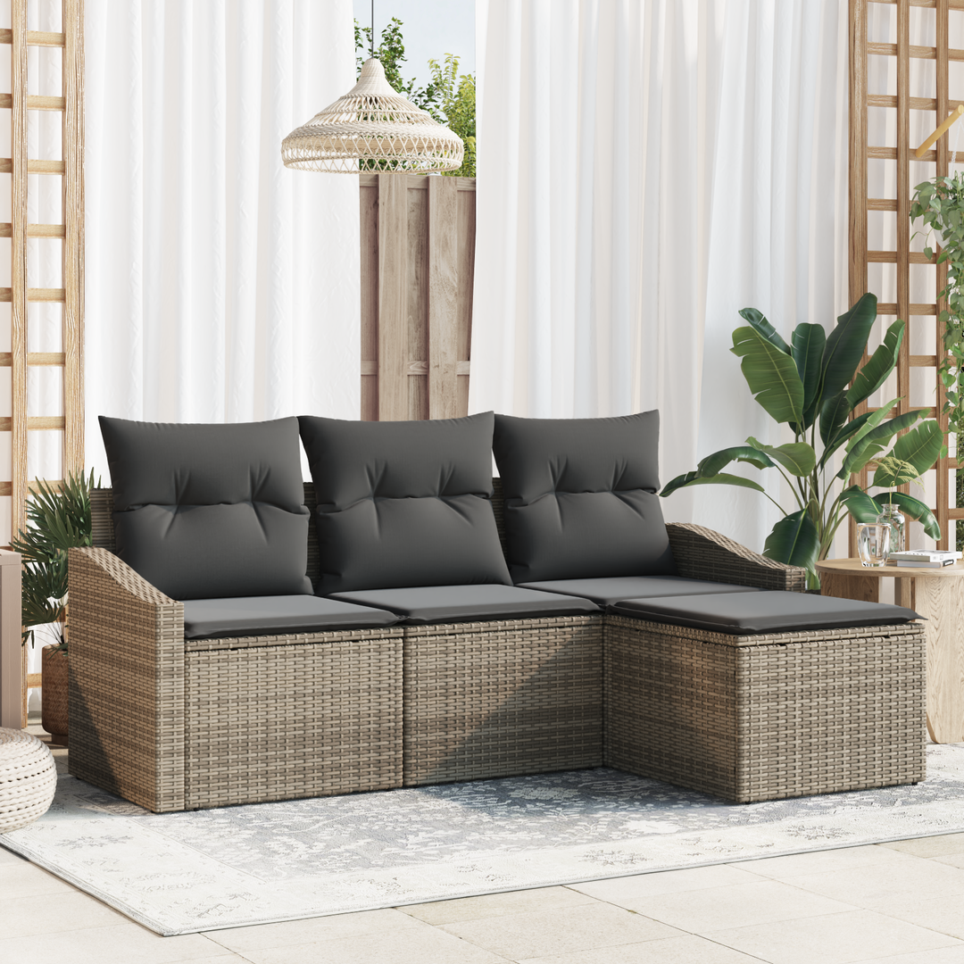 Sofa Sæt med pude med opbevaring 4 pcs Grå polyrattan