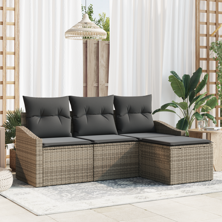 Sofa Sæt med pude med opbevaring 4 pcs Grå polyrattan