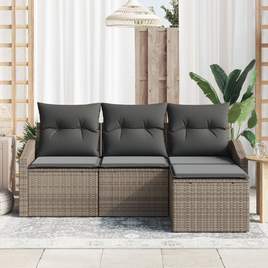 Sofa Sæt med pude med opbevaring 4 pcs Grå polyrattan