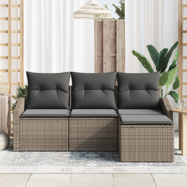 Sofa Sæt med pude med opbevaring 4 pcs Grå polyrattan