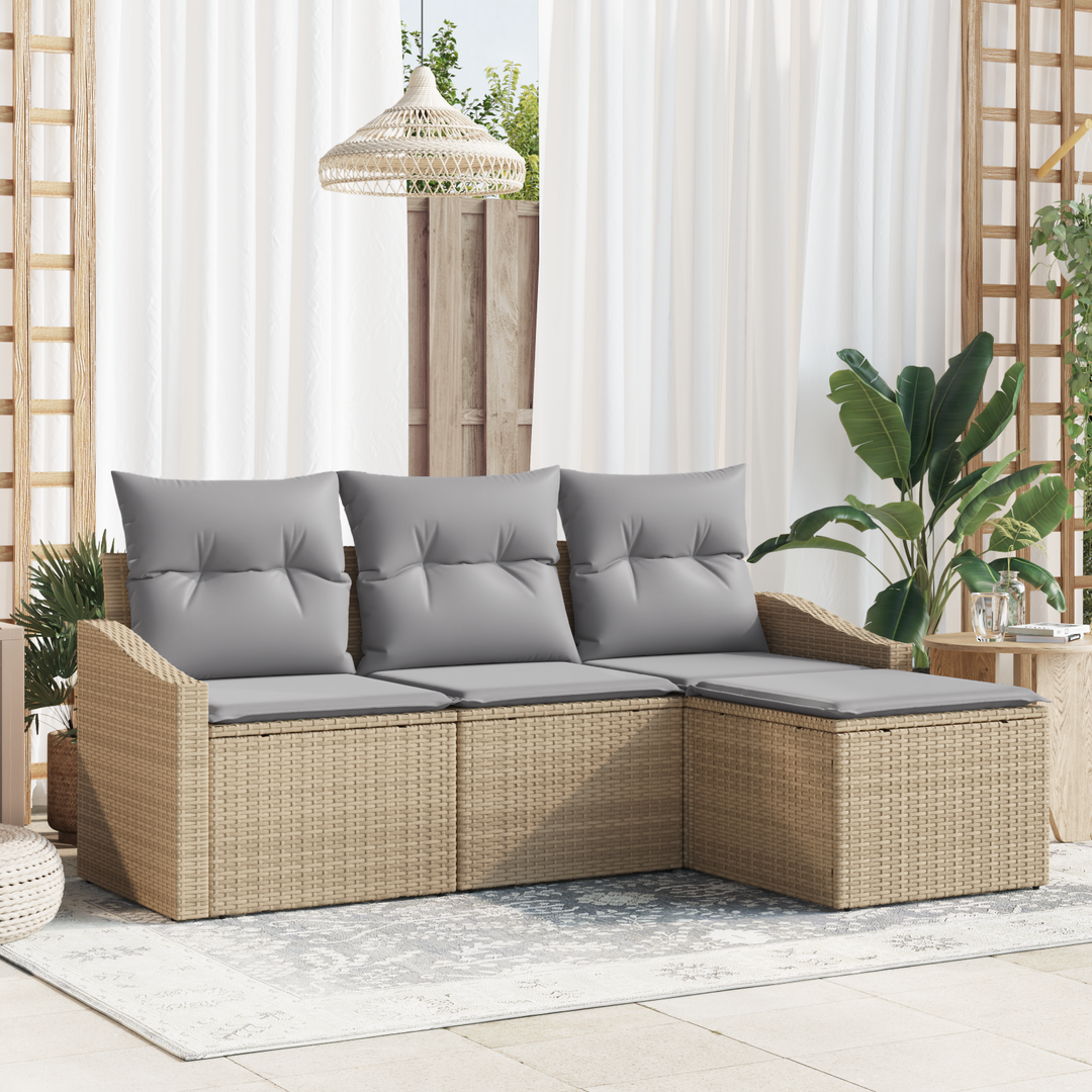 Sofa Sæt med pude 4 pcs Beige og lys grå polyrattan