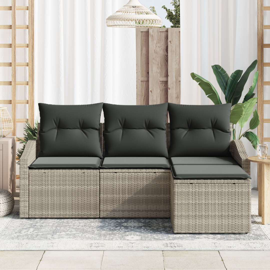 Sofa Sæt med pude med opbevaring 4 pcs Lysegrå polyrattan