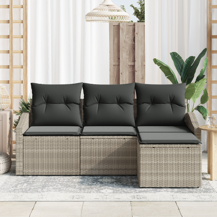 Sofa Sæt med pude med opbevaring 4 pcs Lysegrå polyrattan