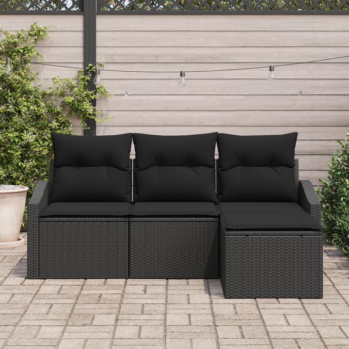 Sofa Sæt med pude med opbevaring 4 pcs Sort polyrattan