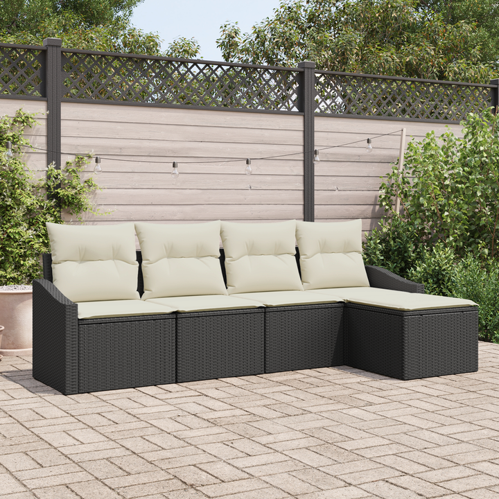 Sofa Sæt med pude med opbevaring 5 pcs Sort og Cream polyrattan