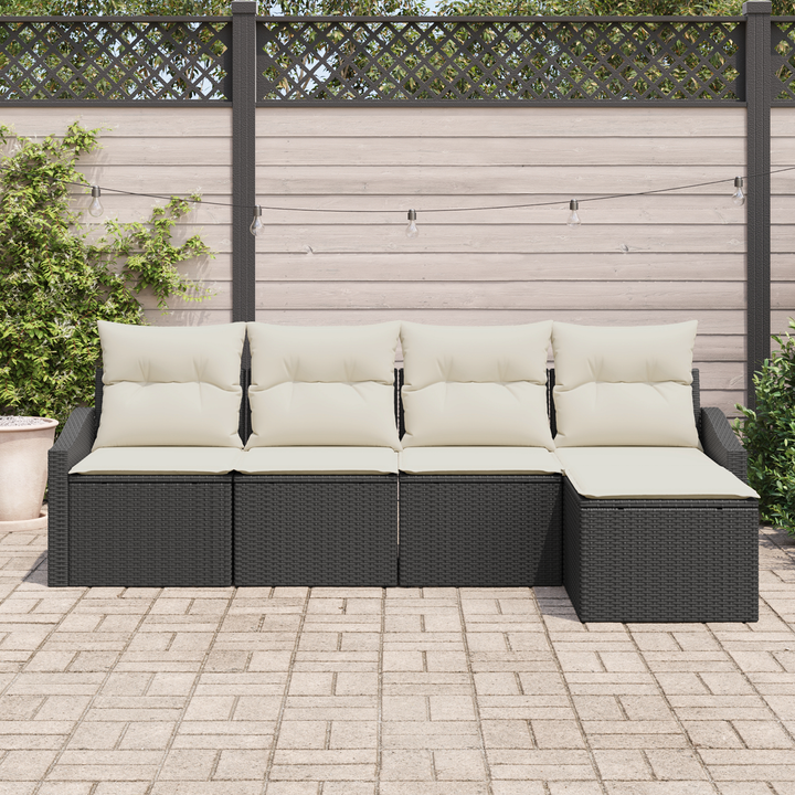 Sofa Sæt med pude med opbevaring 5 pcs Sort og Cream polyrattan