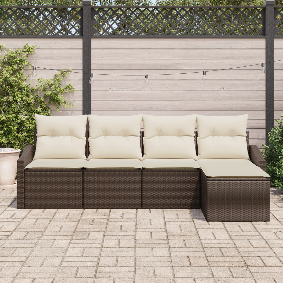 Sofa Sæt med pude med opbevaring 5 pcs Brun og Creme polyrattan