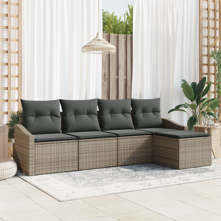 Sofa Sæt med pude med opbevaring 5 pcs Grå polyrattan