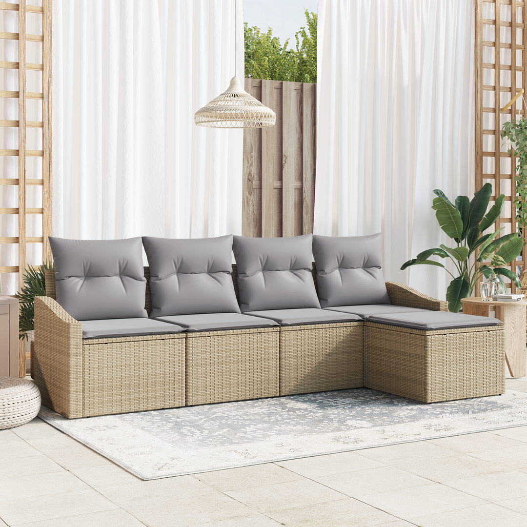 Sofa Sæt med pude 5 pcs Beige og lys grå polyrattan