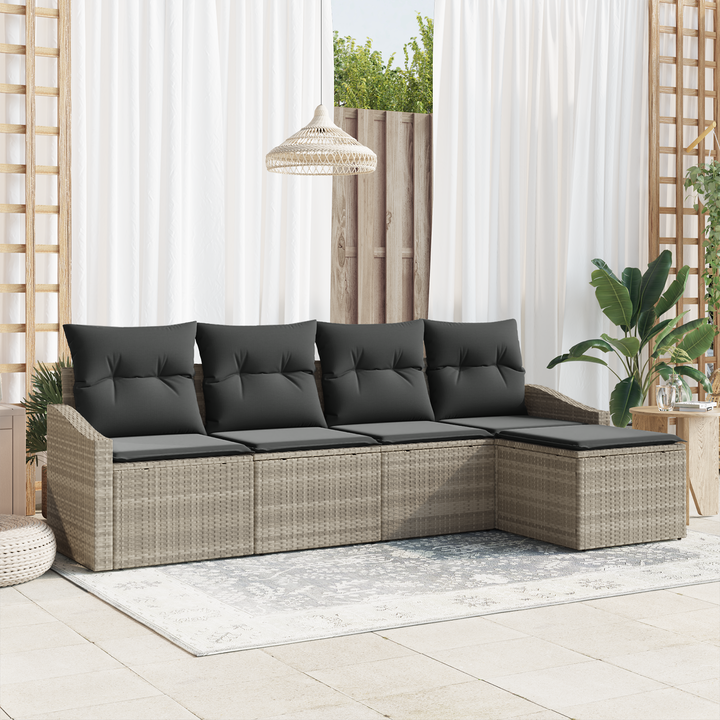 Sofa Sæt med pude med opbevaring 5 pcs Lysegrå polyrattan