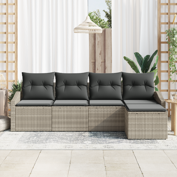 Sofa Sæt med pude med opbevaring 5 pcs Lysegrå polyrattan