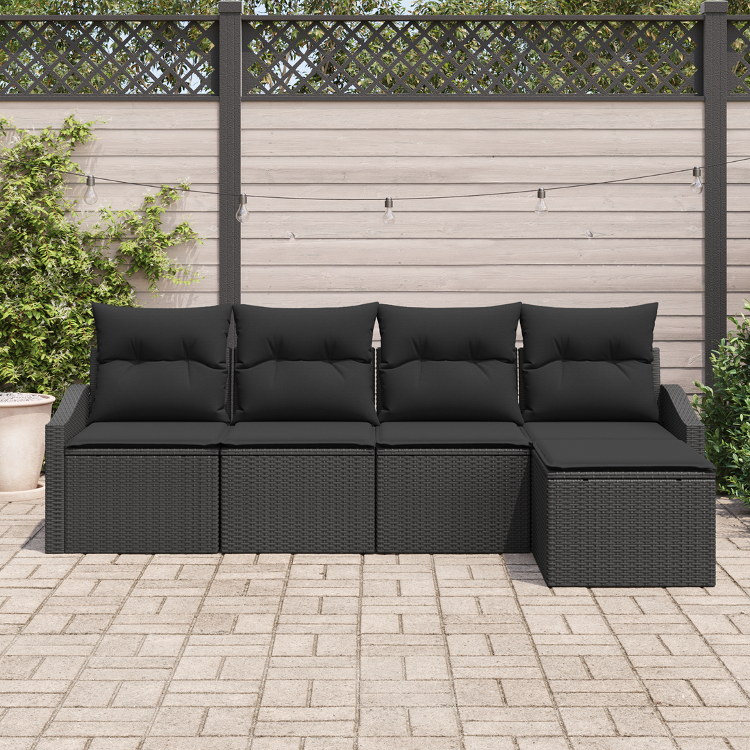 Sofa Sæt med pude med opbevaring 5 pcs Sort polyrattan