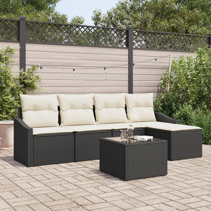 Sofa Sæt med pude med opbevaring 5 pcs Brun og Creme polyrattan