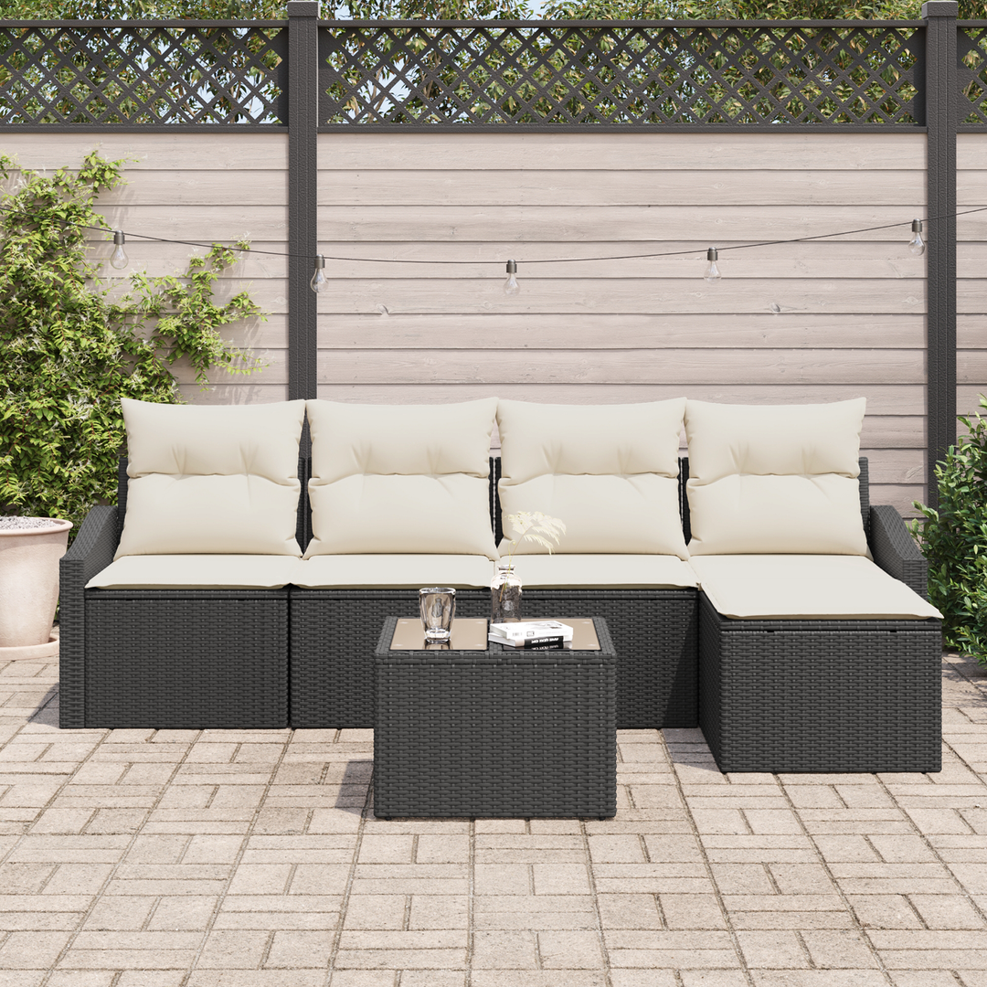Sofa Sæt med pude med opbevaring 5 pcs Brun og Creme polyrattan