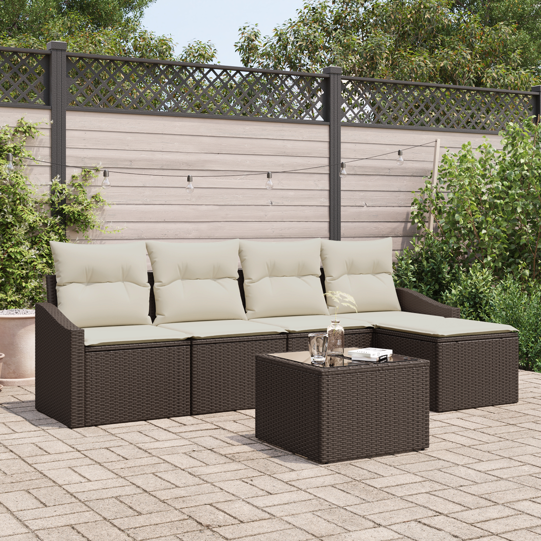 Sofa Sæt med pude med opbevaring 6 pcs Brun og Creme polyrattan