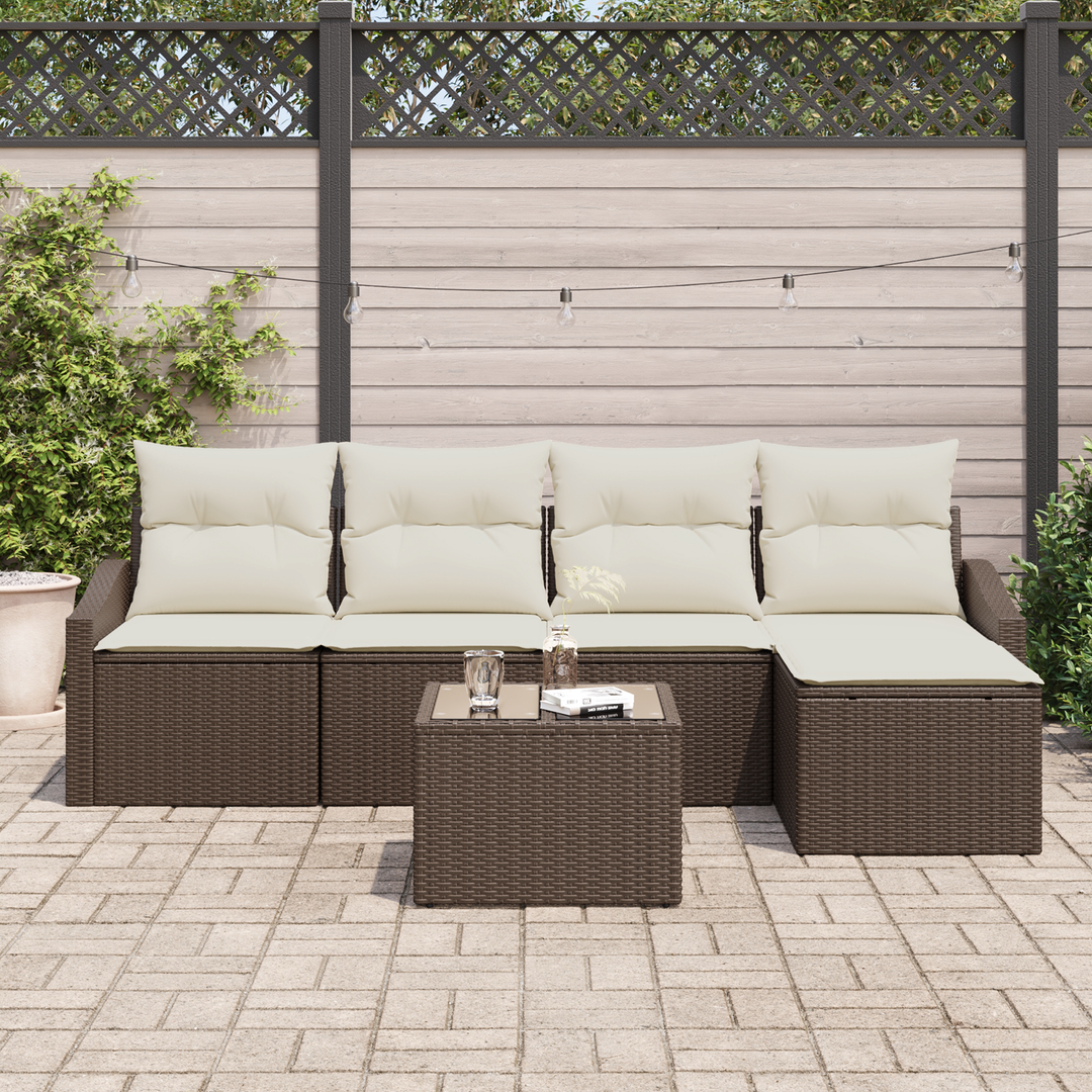 Sofa Sæt med pude med opbevaring 6 pcs Brun og Creme polyrattan