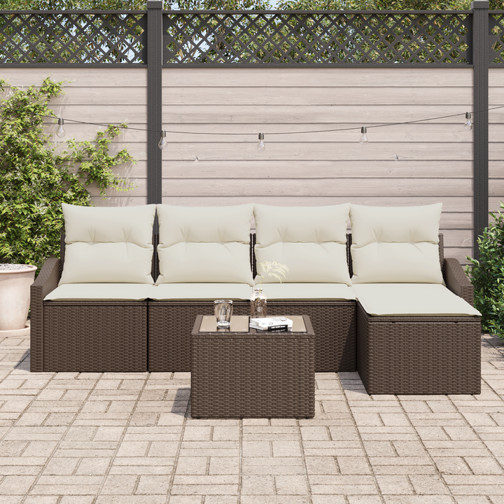 Sofa Sæt med pude med opbevaring 6 pcs Brun og Creme polyrattan