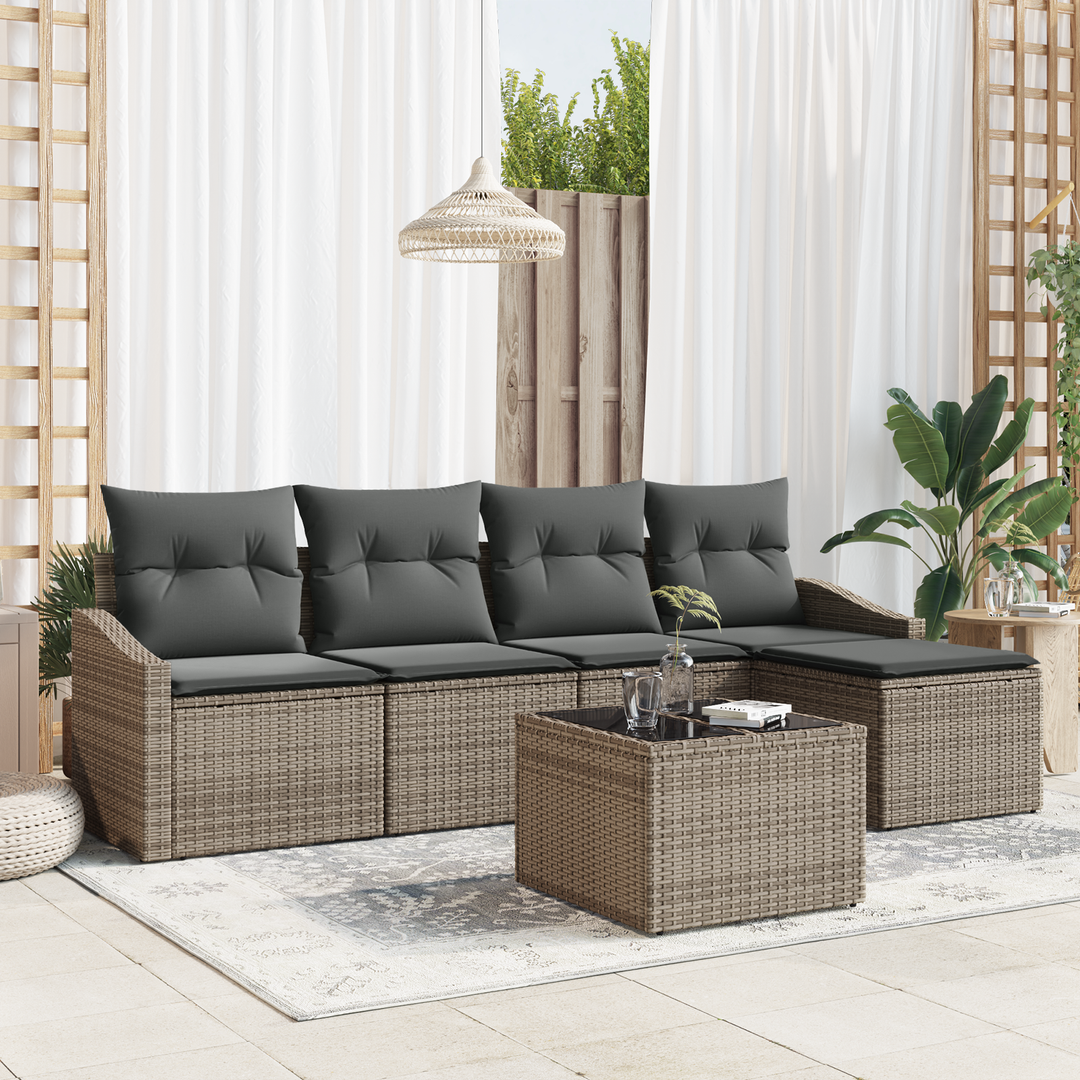 Sofa Sæt med pude med opbevaring 6 pcs Lysegrå polyrattan