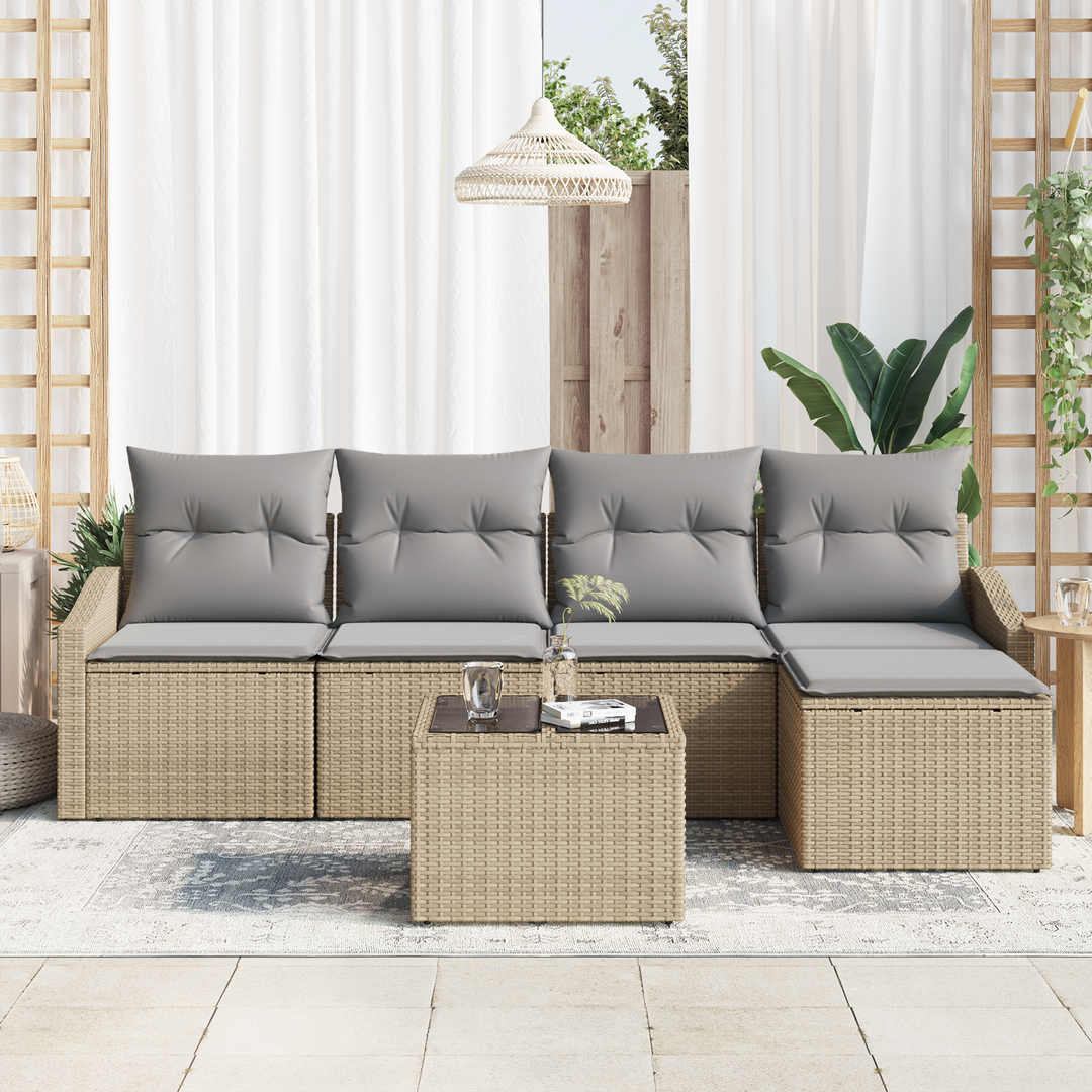 Sofa Sæt med pude 6 pcs Beige og lys grå polyrattan