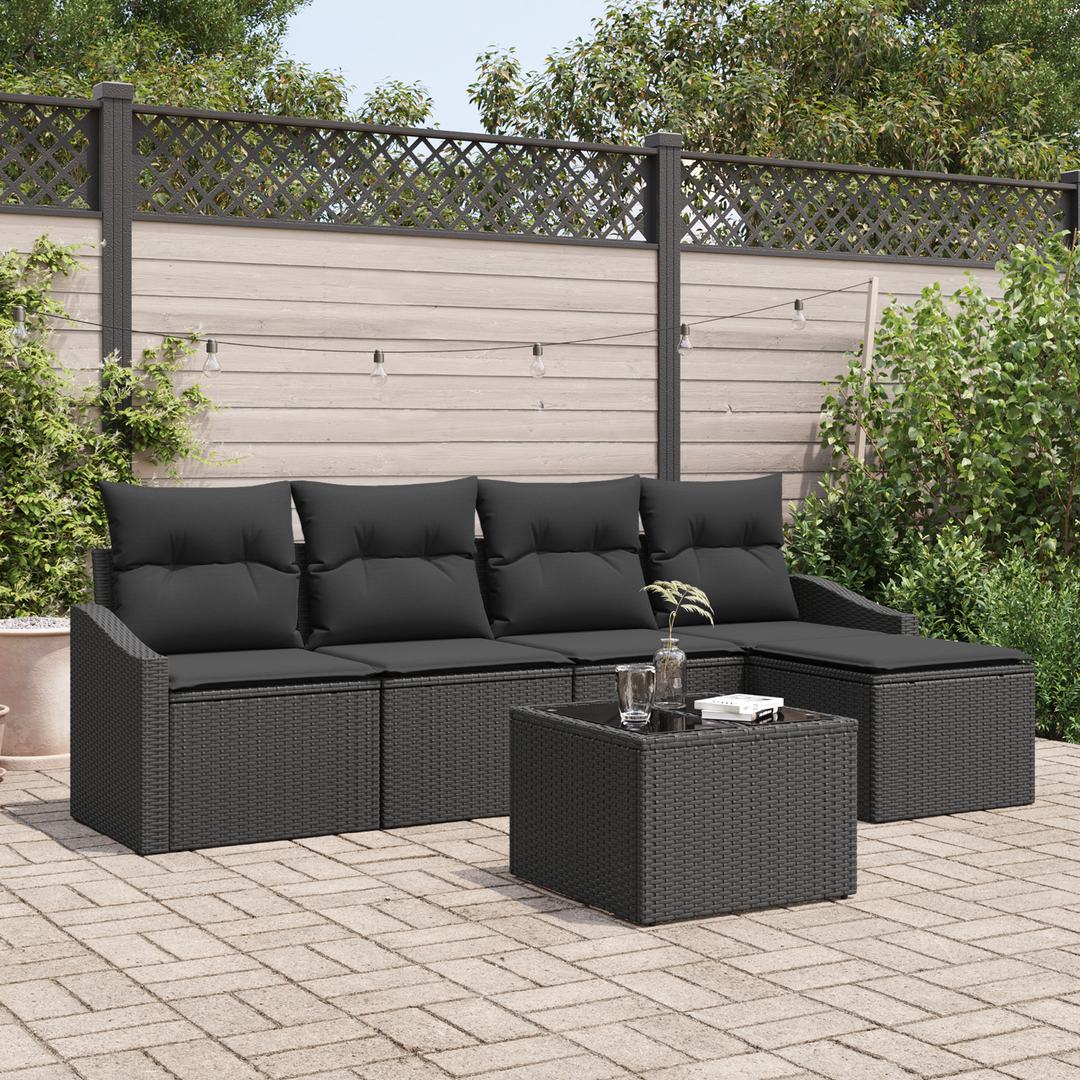 Sofa Sæt med pude med opbevaring 6 pcs Sort polyrattan