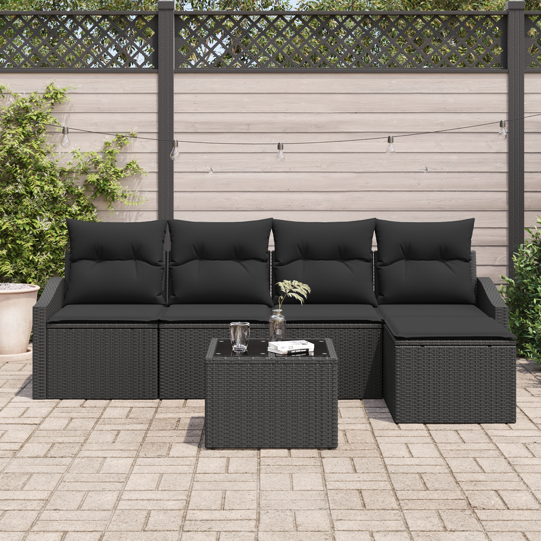 Sofa Sæt med pude med opbevaring 6 pcs Sort polyrattan