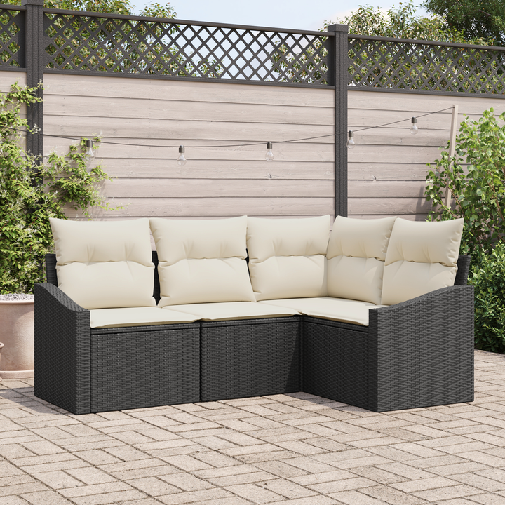 Havesofa Sæt med pude 4 pcs Sort og Hvid polyrattan