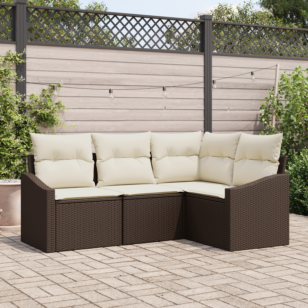 Havesofa Sæt med pude 4 pcs Brun og hvid polyrattan