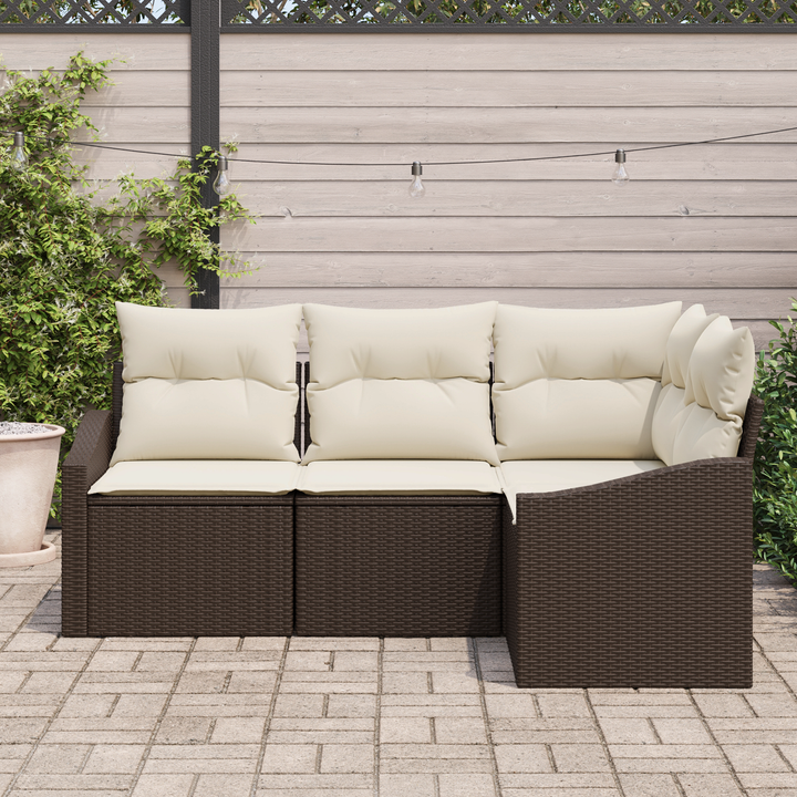 Havesofa Sæt med pude 4 pcs Brun og hvid polyrattan