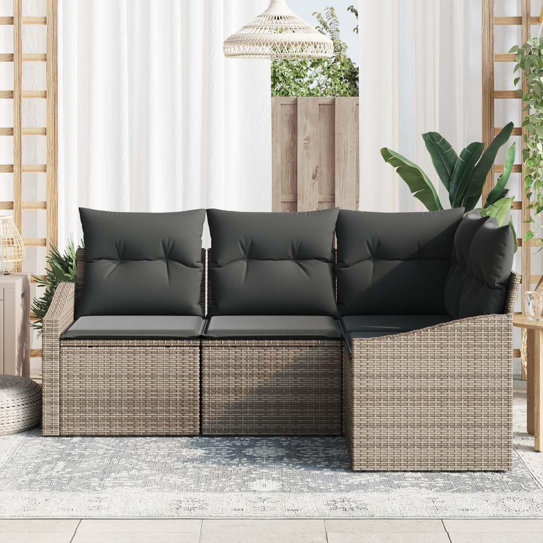 Havesofa Sæt med pude med opbevaring 4 pcs Grå polyrattan