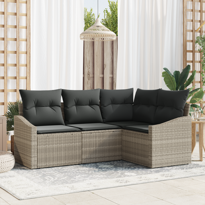 Havesofa Sæt med pude med opbevaring 4 pcs Lysegrå polyrattan