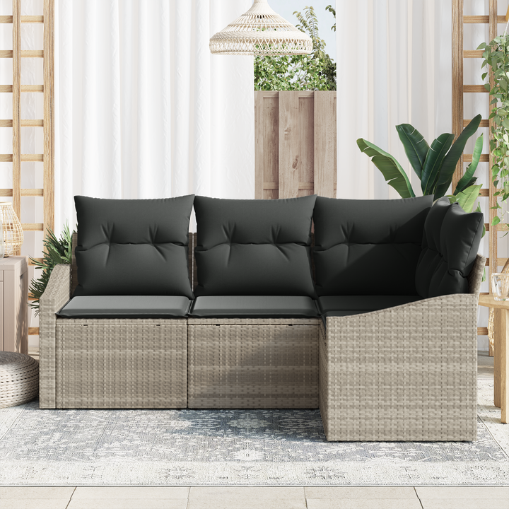 Havesofa Sæt med pude med opbevaring 4 pcs Lysegrå polyrattan