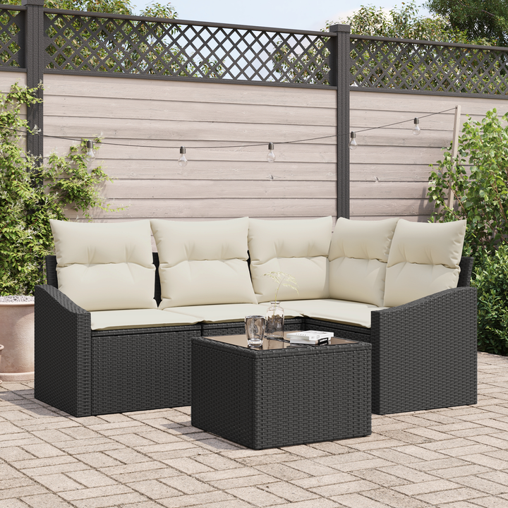 Havesofa Sæt med pude 5 pcs Brun og Creme polyrattan