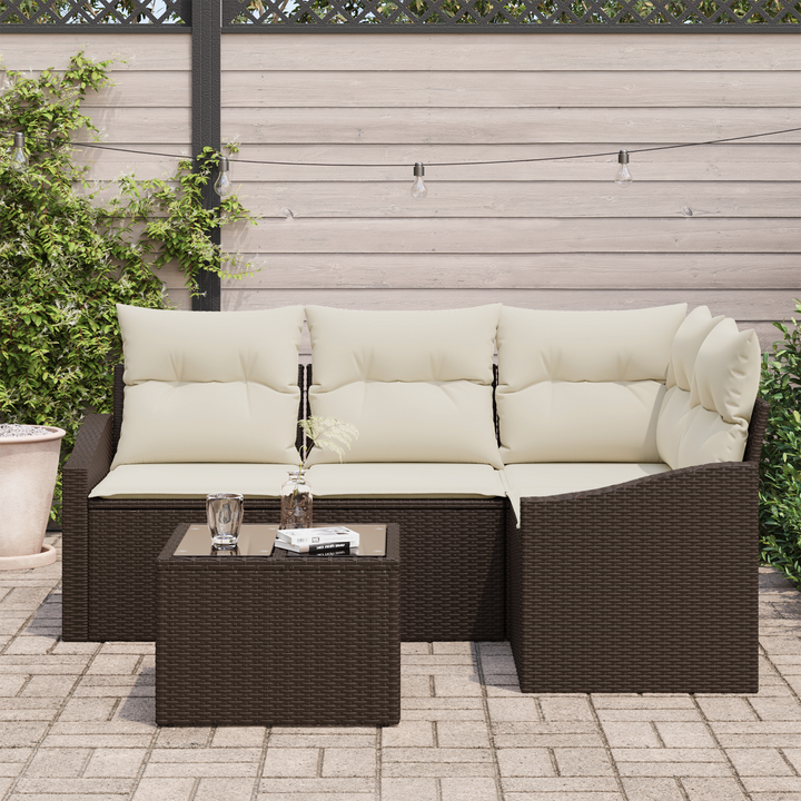 Havesofa Sæt med pude 5 pcs Brun og Creme polyrattan