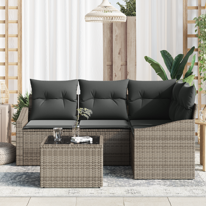 Havesofa Sæt med pude med opbevaring 5 pcs Lysegrå polyrattan