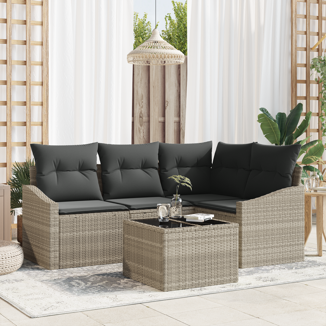 Havesofa Sæt med pude med opbevaring 5 pcs Lysegrå polyrattan
