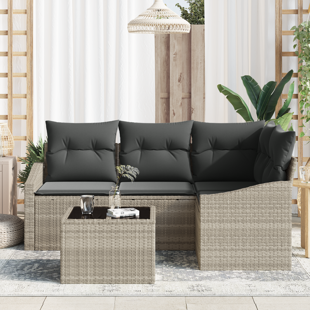 Havesofa Sæt med pude med opbevaring 5 pcs Lysegrå polyrattan
