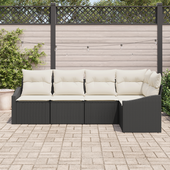 Havesofa Sæt med pude 5 pcs Sort og Hvid polyrattan