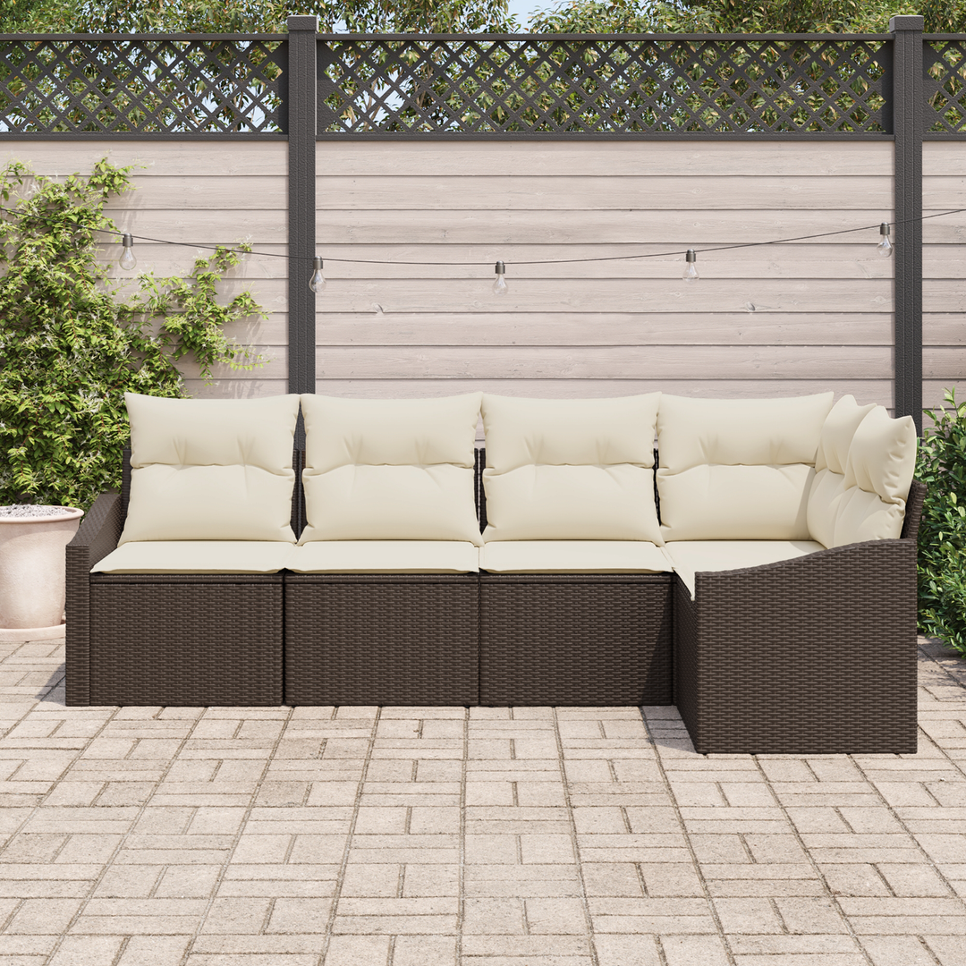 Havesofa Sæt med pude 5 pcs Brun og hvid polyrattan
