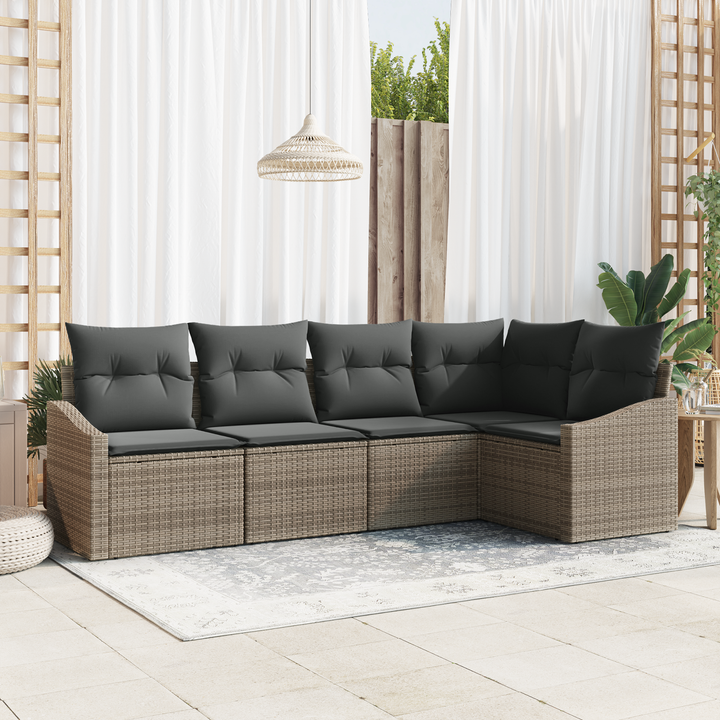 Havesofa Sæt med pude med opbevaring 5 pcs Grå polyrattan