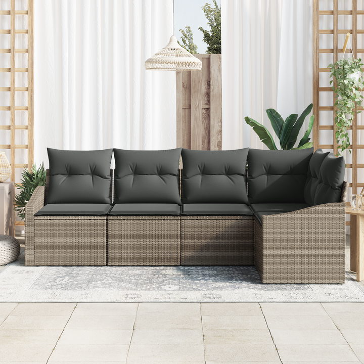 Havesofa Sæt med pude med opbevaring 5 pcs Grå polyrattan