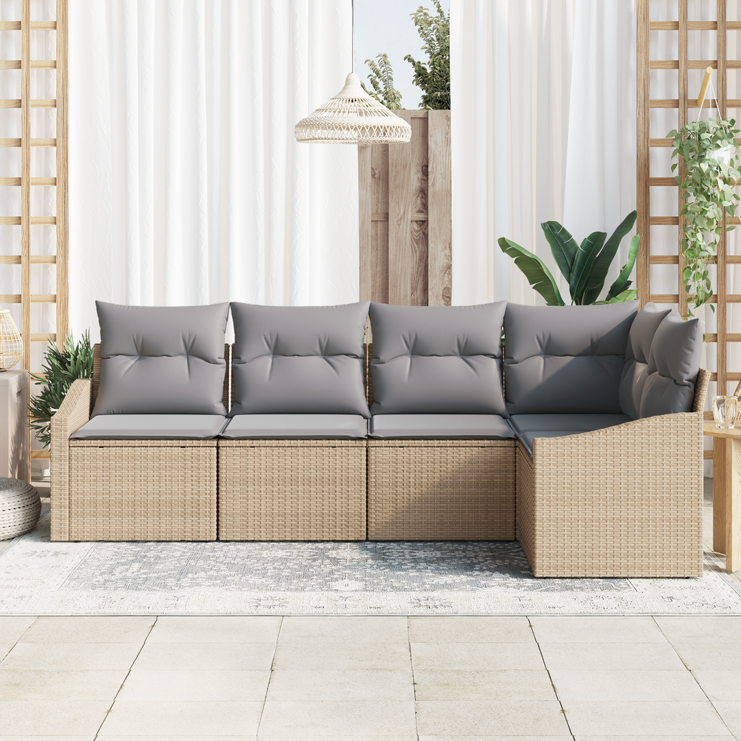 Havesofa Sæt med pude 5 pcs Beige og lys grå polyrattan
