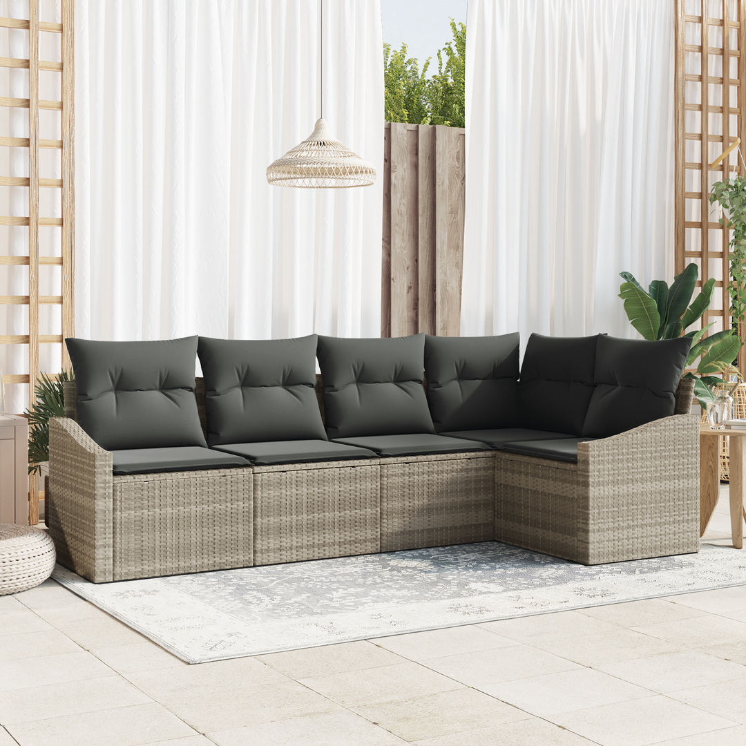 Havesofa Sæt med pude med opbevaring 5 pcs Lysegrå polyrattan