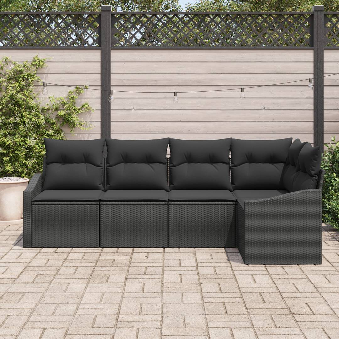 Havesofa Sæt med pude med opbevaring 5 pcs Sort polyrattan