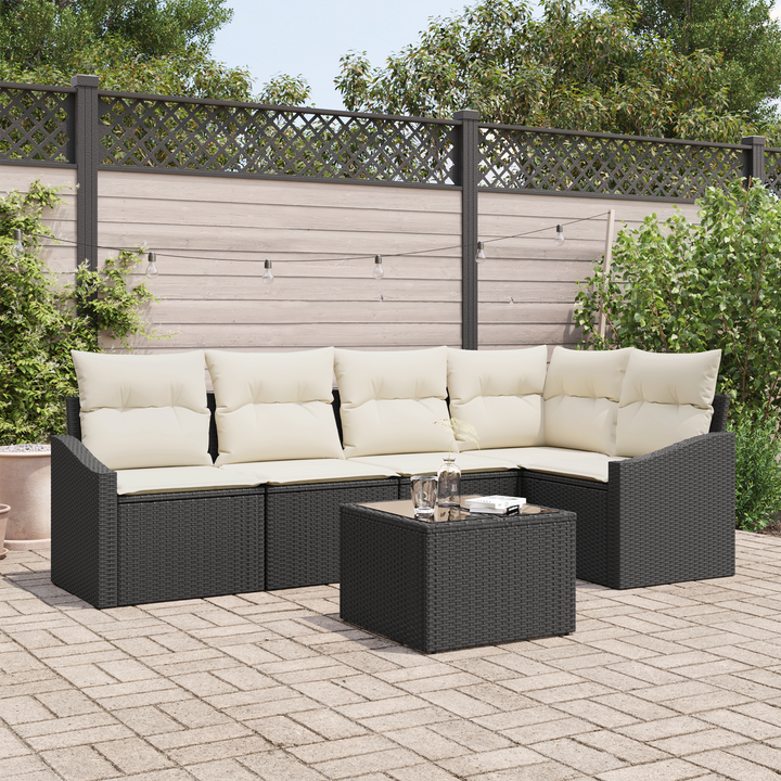 Havesofa Sæt med pude 6 pcs Brun og Creme polyrattan