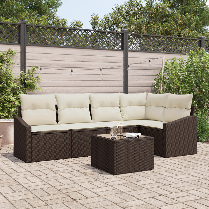Havesofa Sæt med pude 6 pcs Brun og Creme polyrattan