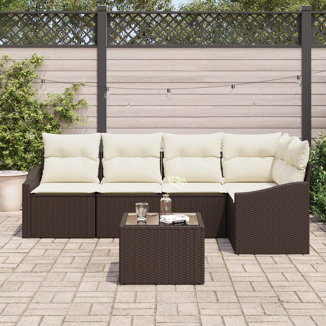 Havesofa Sæt med pude 6 pcs Brun og Creme polyrattan