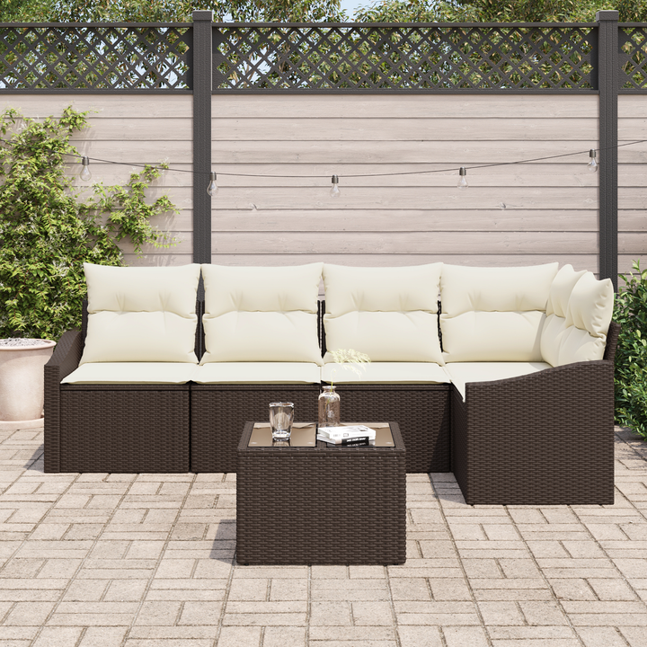 Havesofa Sæt med pude 6 pcs Brun og Creme polyrattan