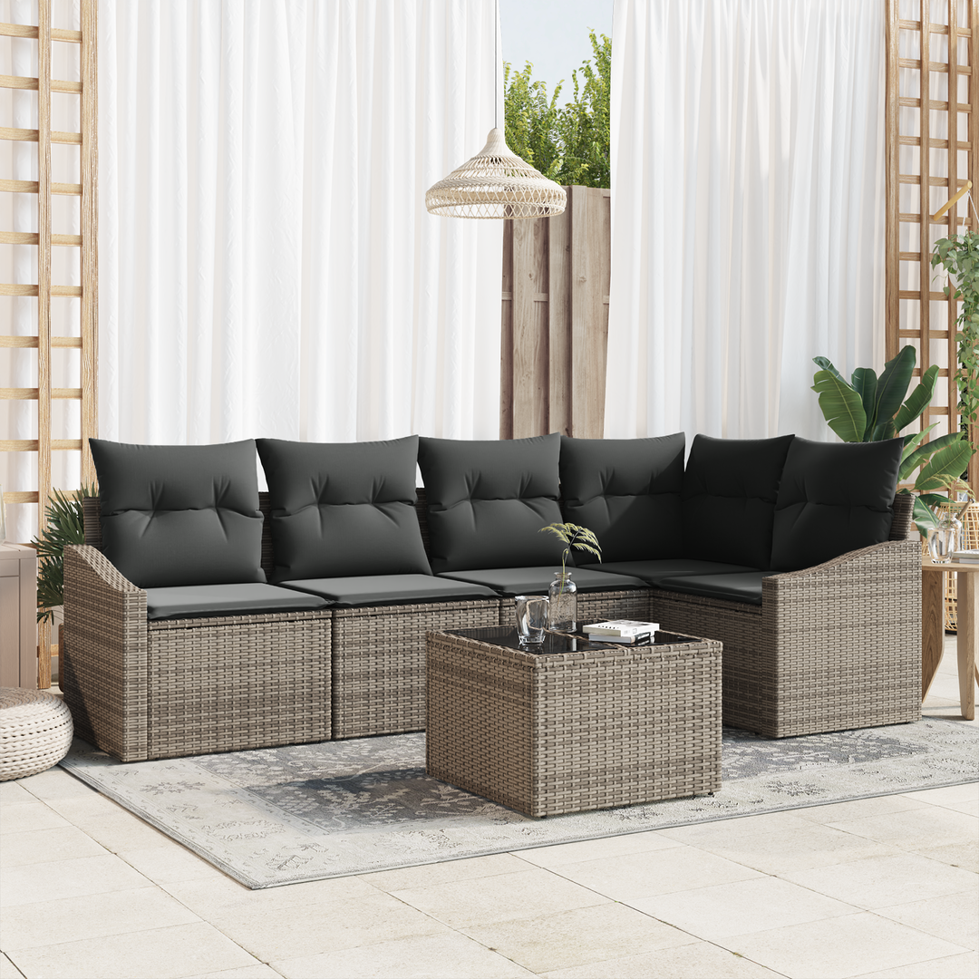Havesofa Sæt med pude med opbevaring 6 pcs Lysegrå polyrattan