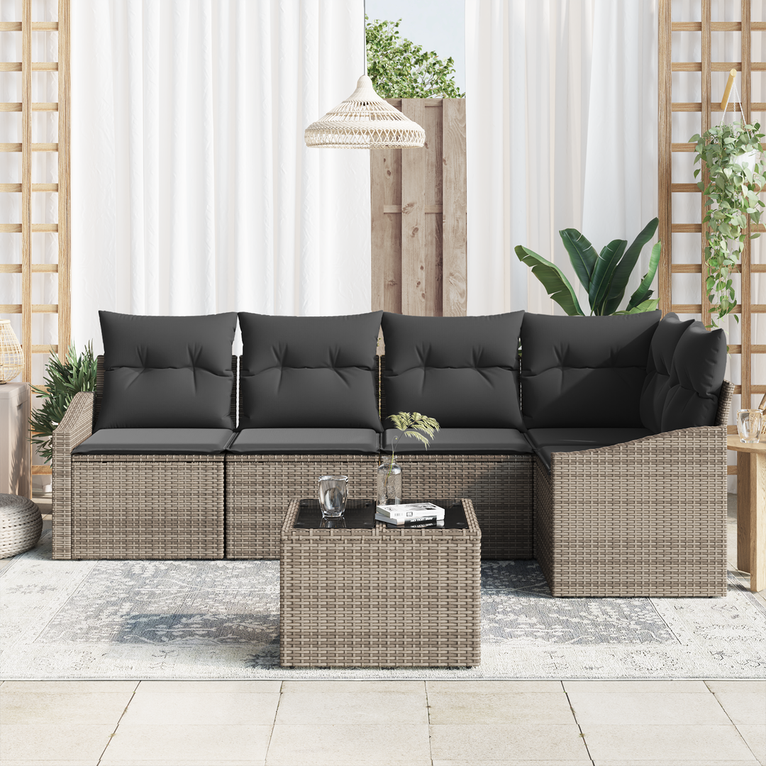Havesofa Sæt med pude med opbevaring 6 pcs Lysegrå polyrattan